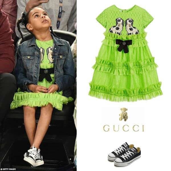 Blue Ivy Carter - Gucci Girls Mini Me Green Broderie Anglaise Dres