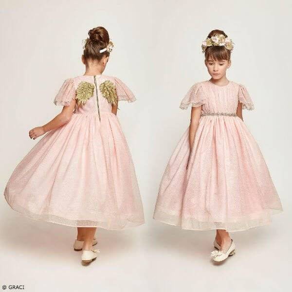 GRACI Girls Long Pink Tulle Party Dress
