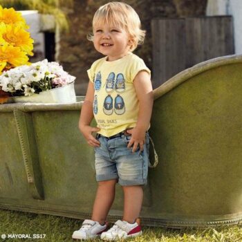 MAYORAL Baby Boys Yellow Shoes Print T-Shirt Jean Shorts