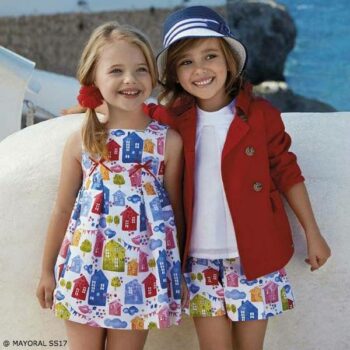 MAYORAL CHIC Girls White House Print Dress & Red Trenchcoat