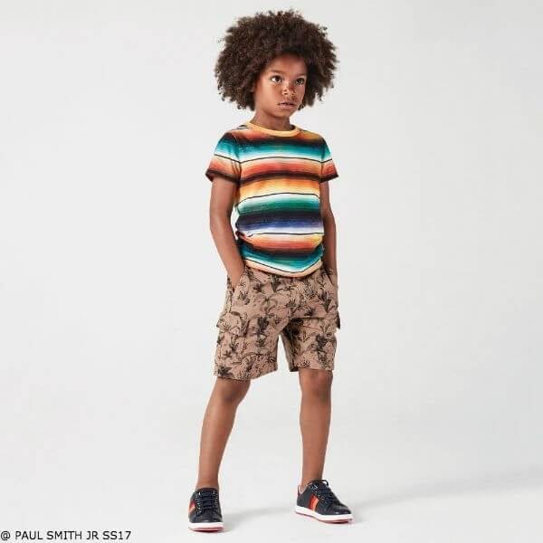 Paul Smith Junior Boys Rainbow Color Shirt and Brown Linen Print Shorts