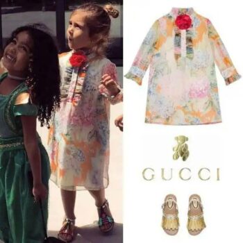 Penelope Disick - Gucci Girls Mini Me Hydrangea Print Silk Dress