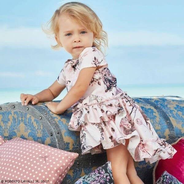 staking Vervullen bron Roberto Cavalli Junior Baby Girls Pink Silk Secret Garden Party Dress