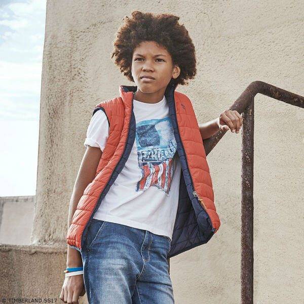 TIMBERLAND Boys Red Vest & Cityscape Print T-Shirt