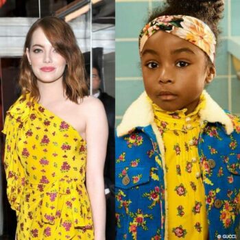 GUCCI Emma Stone Mini Me Girls Yellow Floral Silk Dress
