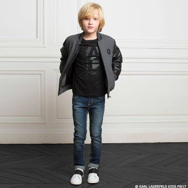 Karl Lagerfeld Kids Boys Grey Wool Varsity Jacket