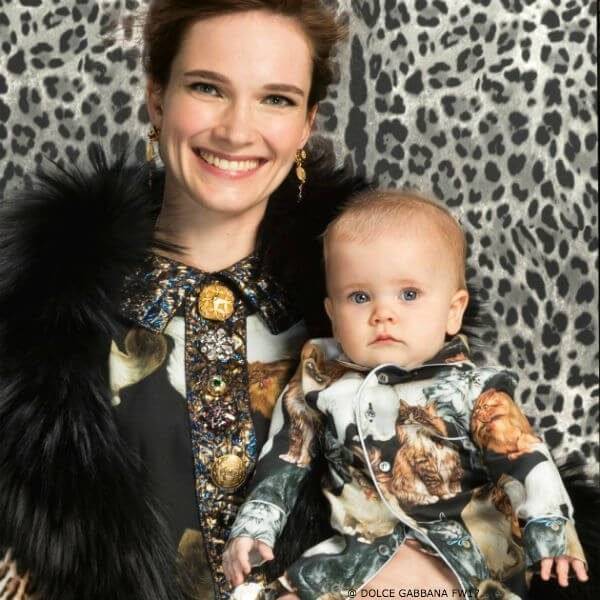 DOLCE & GABBANA Silk Mini Me Gatti Cat Print Baby Outfit