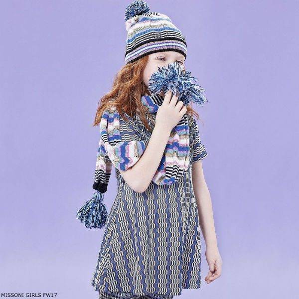 MISSONI Girls Blue Zigzag Dress Scarf & Hat