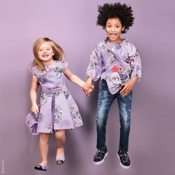 YOUNG VERSACE Girls Lilac Floral Print Dress FW17