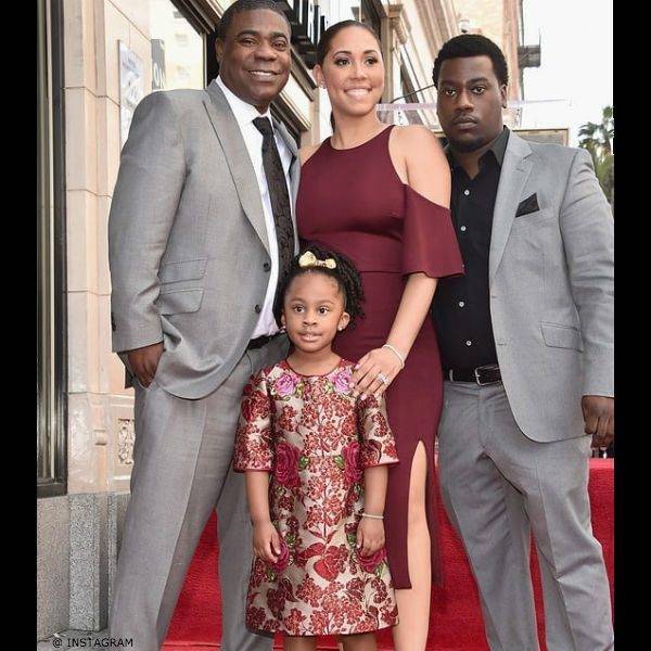 Tracy Morgan Daughter Maven Dolce Gabbana Red Gold Brocade Dress Hollywood Walk of Fame Ceremony