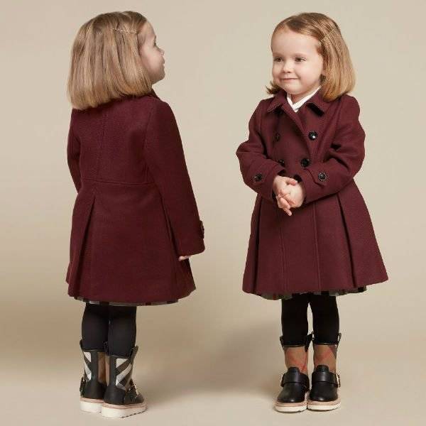 BURBERRY Baby Girls Burgundy Wool Coat and Check Boots