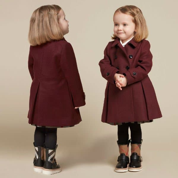 Burberry Baby Girls Burgundy Wool Coat & Check Boots