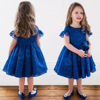 DAVID CHARLES Girls Blue Lace Tulle Party Dress