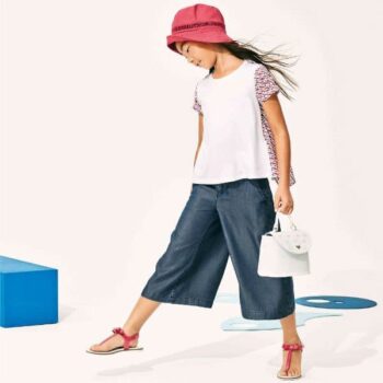 ARMANI JUNIOR Girls White Pattern Sleeve Shirt and Blue Chambray Culottes for Spring Summer 2028