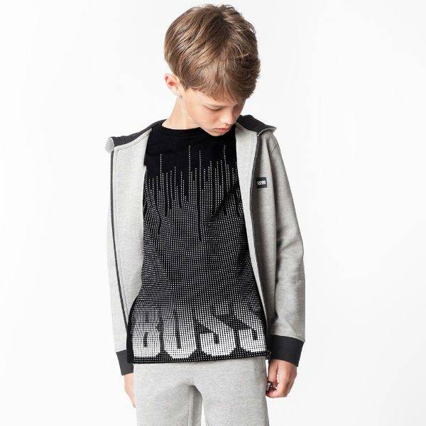 BOSS Boys Grey Hooded Top and Black Logo Print T-shirt for Spring Summer 2018