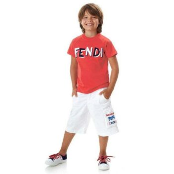 FENDI Boys Red Cotton Logo T-Shirt White Shorts Spring Summer 2018