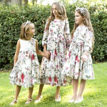 LESY Girls White Floral Print Lace Party Dress for Spring Summer 2018
