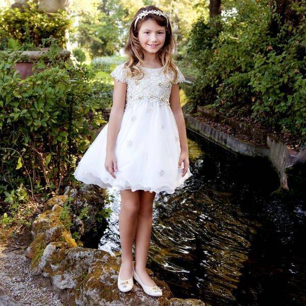 LESY LUXURY Girls Ivory & Gold Lace Party Dress for Spring Summer 2018