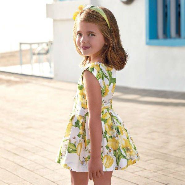MAYORAL Girls Yellow & Ivory Floral Dress Spring Summer 2018