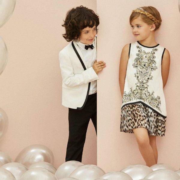 Roberto Cavalli Boys White Tuxedo Jacket & Girls Silk Leopard Print Dress