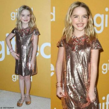 McKenna Grace GUCCI Pink Gold Sequin Ladybug Shift Dress Gifted Movie Premiere