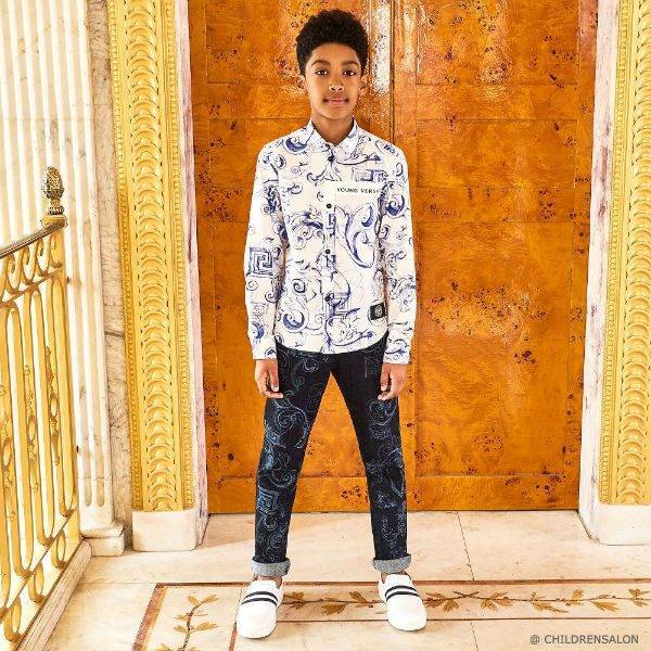 Young Versace Boys Blue Baroque Shirt & Straight-Fit Baroque Jeans