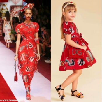 DOLCE & GABBANA Girls Mini Me Red Tropical Fish Cotton Dress