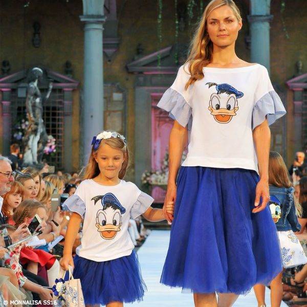 MONNALISA Mommy & Me Disney Donald Duck Shirt Blue Tulle Skirt SS18 Fashion Show