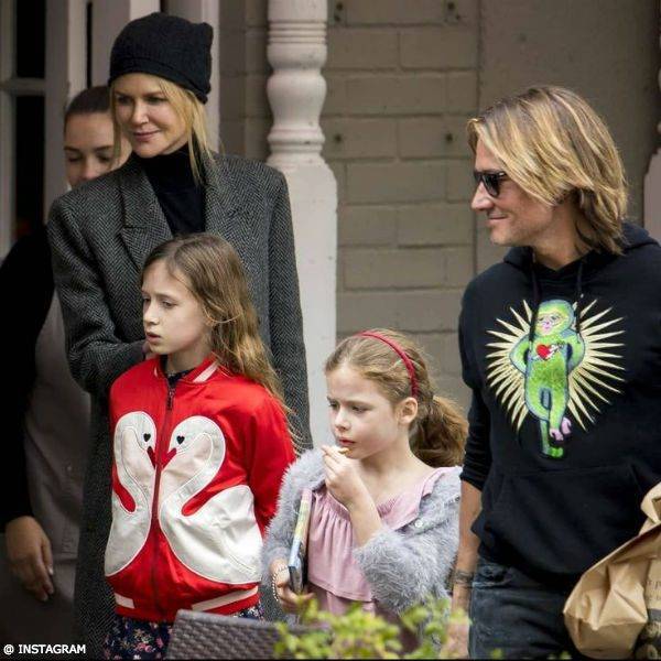 Nicole Kidman & Daughters Sunday Rose & Faith - Stella McCartney Kids Mini Me Red Bomber Jacket