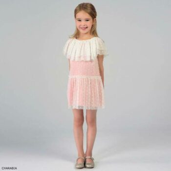 CHARABIA Girls Pink & Ivory Party Dress