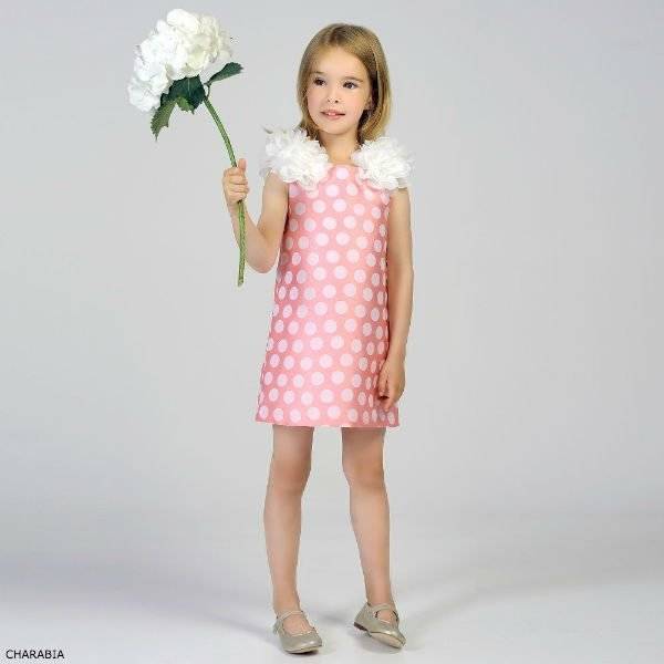 CHARABIA Girls Pink Satin Party Dress