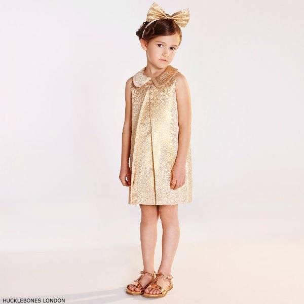 Hucklebones London Girls Gold Jacquard Party Dress