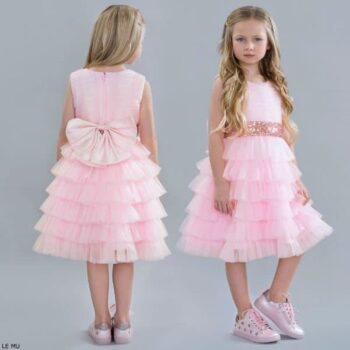 LE MU Pink Tulle Ruffle Party Dress