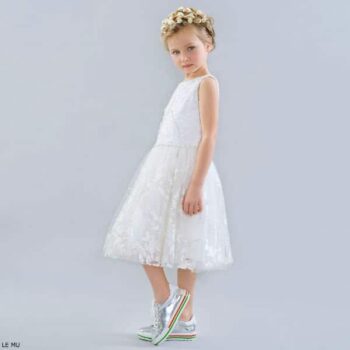 LE MU White Embroidered Pearl Party Dress