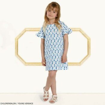 YOUNG VERSACE White & Blue Flower Dress