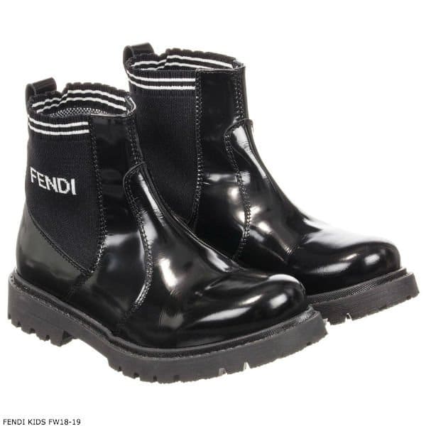 FENDI Girl Black Leather Ankle Boots