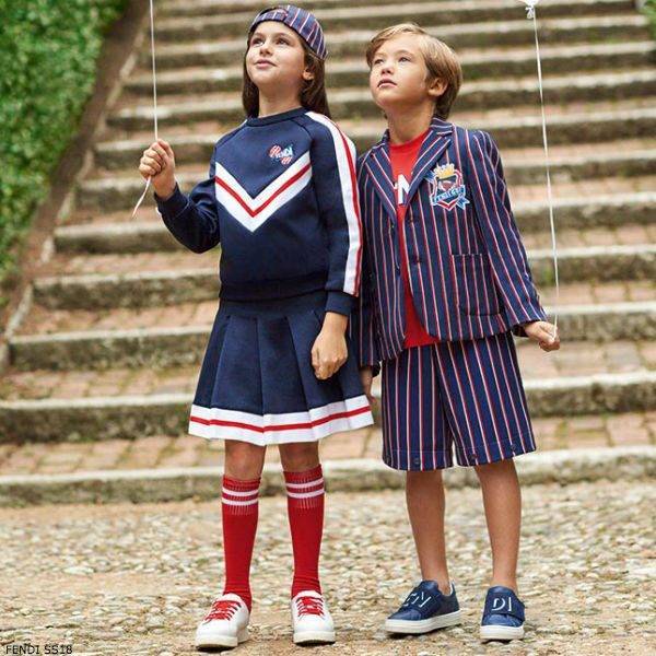 FENDI Girls Navy Blue Sweatshirt & Skirt Boys Striped Jacket