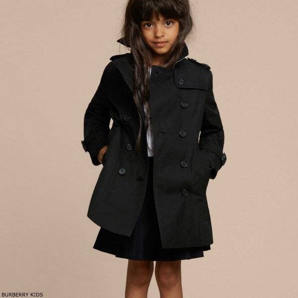Girls Mini Me Black Sandringham Trench Coat