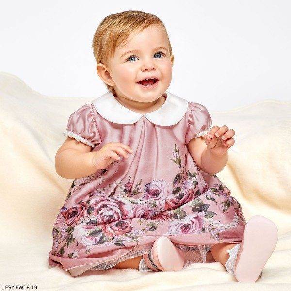 Lesy Baby Girls Pink Floral Party Dress