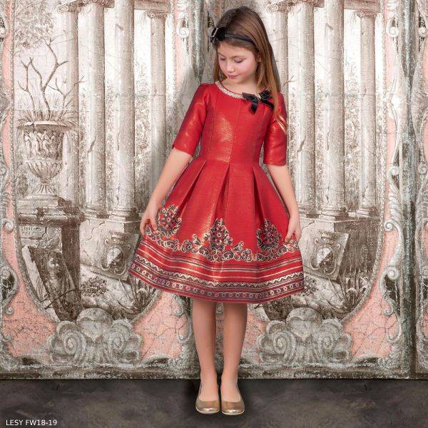 LESY Girls Red & Gold Crystals Special Occasion Dress