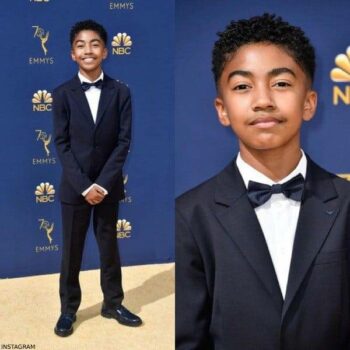Miles Brown Navy Blue Emporio Armani Suit Emmy Awards 2018