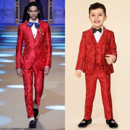 Dolce & Gabbana Boys Mini Me Red Jacquard Suit