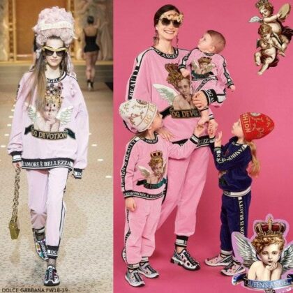 Dolce & Gabbana Girls Mommy Me Pink Velvet Angel Sweatsuit