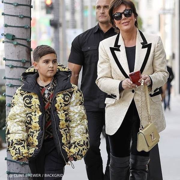 Mason Disick Kris Jenner Versace Boys Black Gold Baroque Print Puffer Jacket
