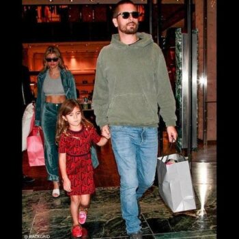 Penelope Disick GUCCI Red & Navy Logo Dress Christmas Shopping 2018 Beverly Hills