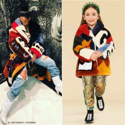 Rihanna Dolce & Gabbana Fall Winter 2018-19 Mini Me Faux Fur Colorful Queen Runway Jacket