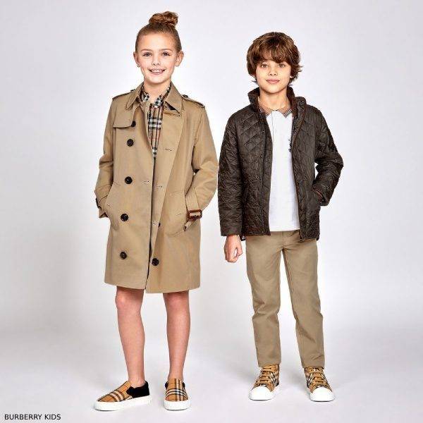 Burberry Kids Mayfair Beige Trench Coat Burberry Boys Green Quilted Jacket