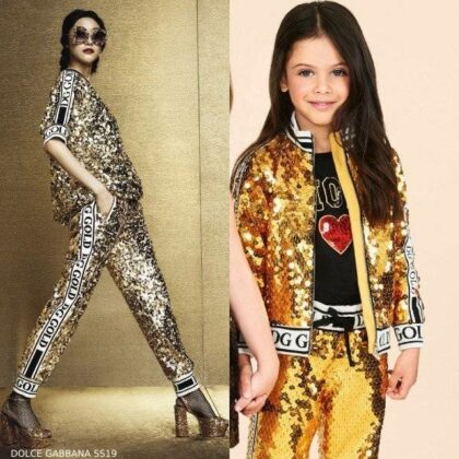 Dolce & Gabbana Girls Mini Me Gold Sequin Jacket Jogger Pants