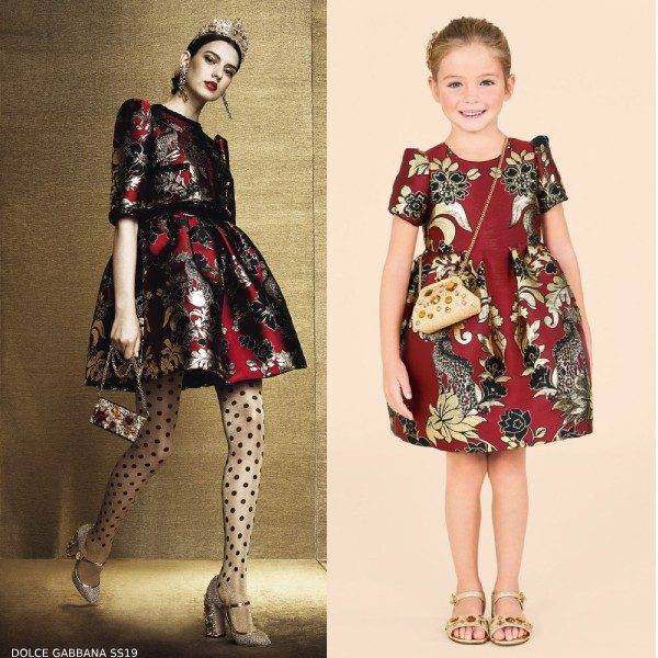 Dolce & Gabbana Girls Mini Me Red & Gold Jacquard Party Dress