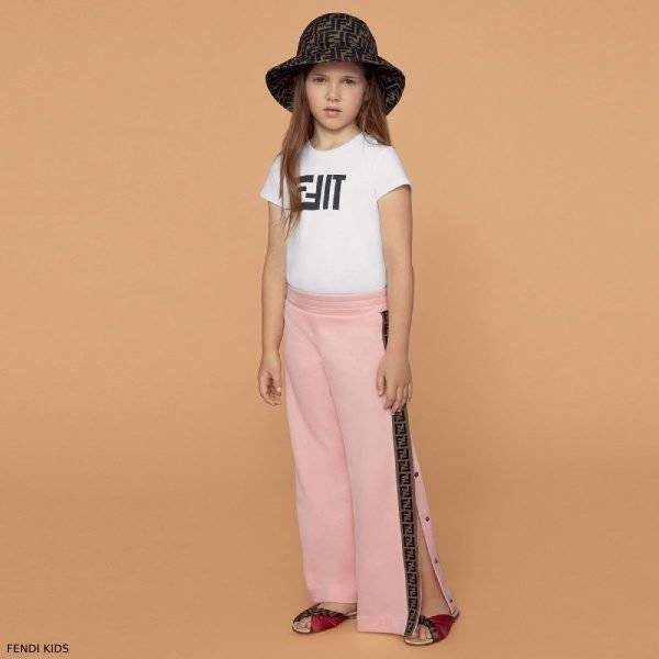 Fendi Girl White FFit Tshirt Fendi Pink 'FF' Logo Sweatpants